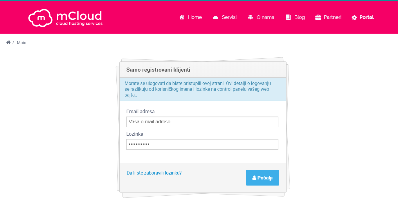 Logovanje na mCloud portal